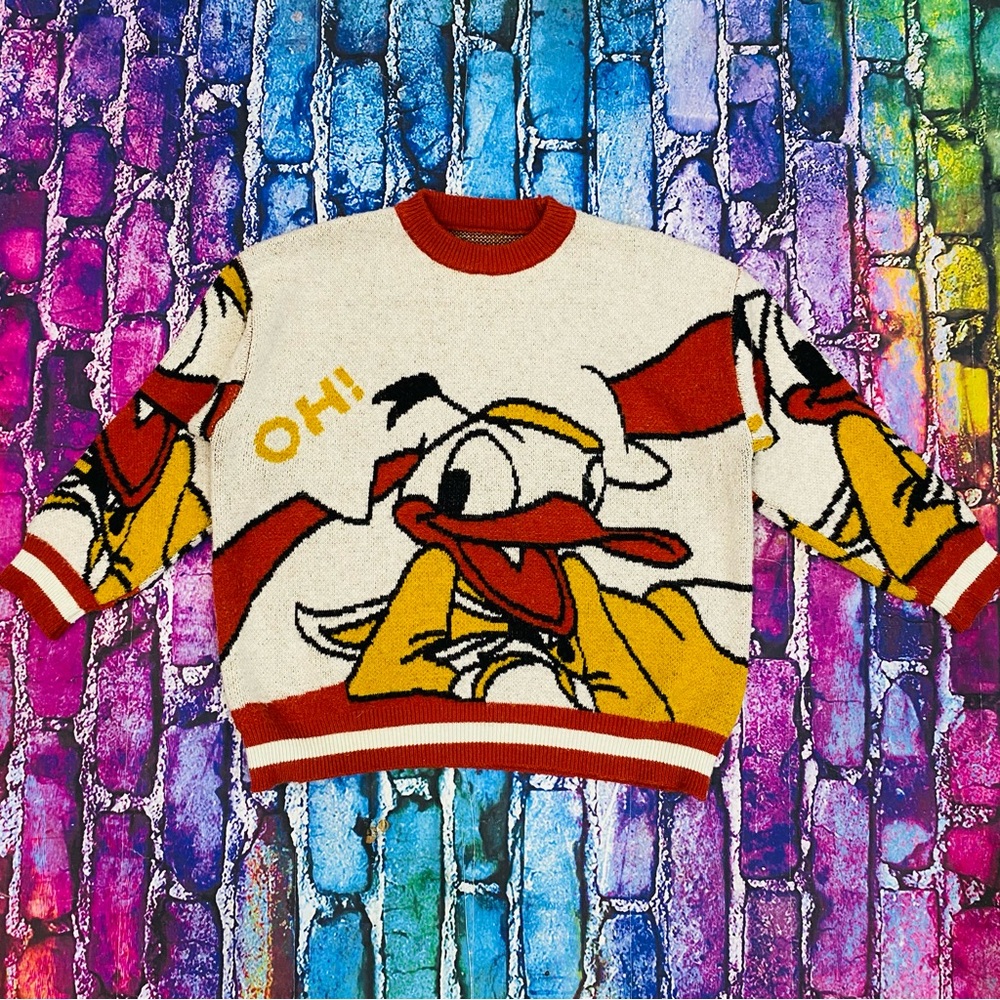 Vintage Mickey & Co Walt Disney Knit Sweater DONALD DUCK Face size Large